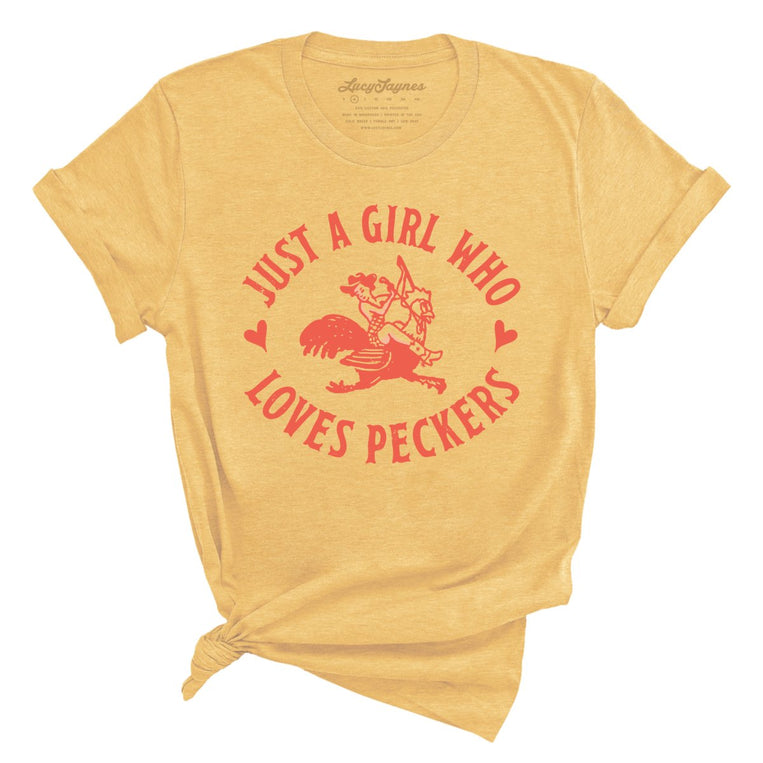 Just a Girl Who Loves Peckers - Heather Yellow Gold - Full Front